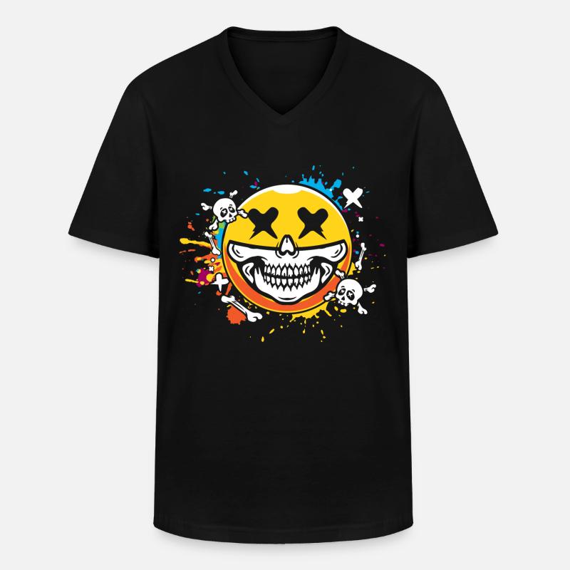 Smiley skull - Männer-T-Shirt mit V-Ausschnitt - Schwarz