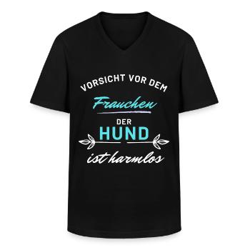 vorsicht frauchen hund harmlos hunde spruch - Männer-T-Shirt mit V-Ausschnitt - Schwarz - Vorne - AI Model Male 178 dark (178cm)
