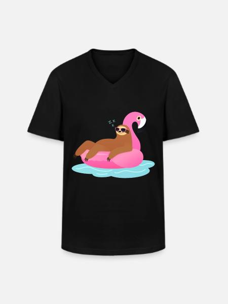 Sloth Sleeping On Flamingo Pool Float - Men's V-Neck T-Shirt - black