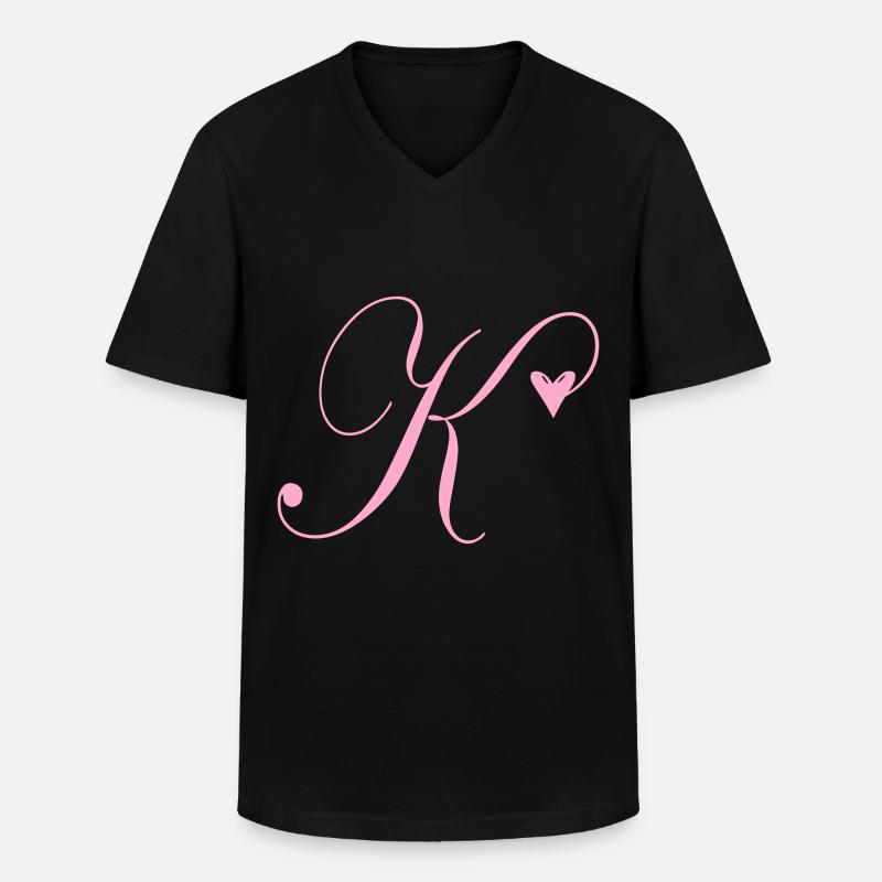 Monogramm K Herz Ranke - Männer-T-Shirt mit V-Ausschnitt - Schwarz