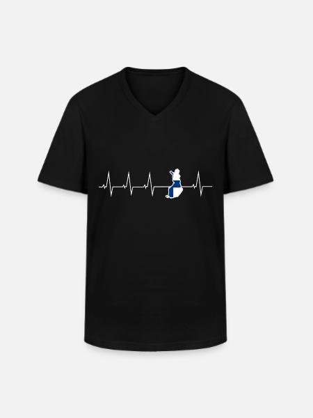 I love Finland - heartbeat - Men's V-Neck T-Shirt - black