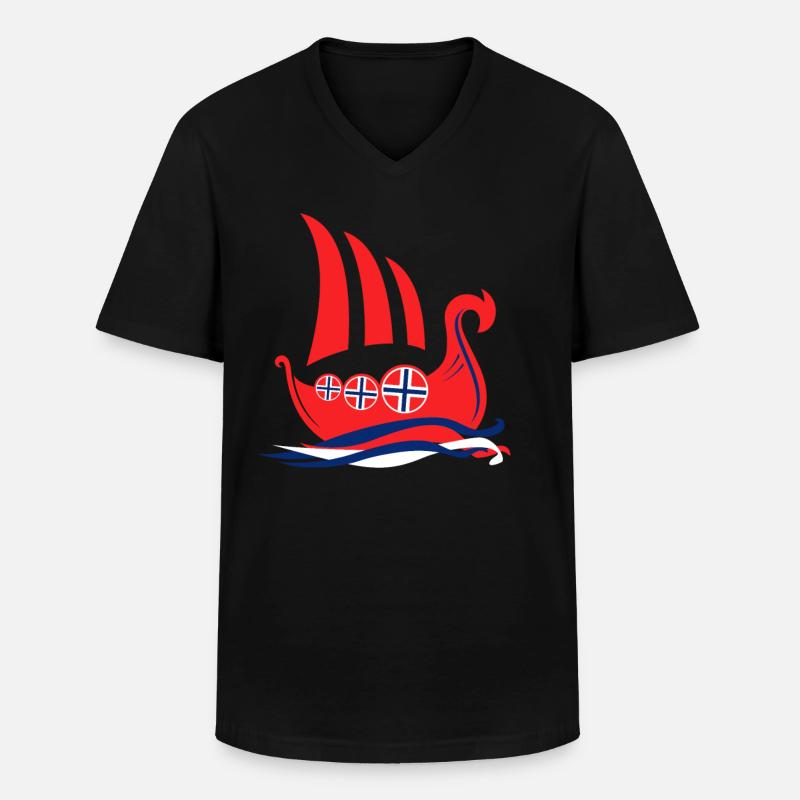 Wikinger Schiff Drachenschiff Norwegen - Männer-T-Shirt mit V-Ausschnitt - Schwarz