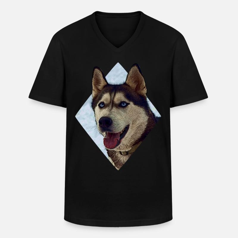 Husky - Männer-T-Shirt mit V-Ausschnitt - Schwarz