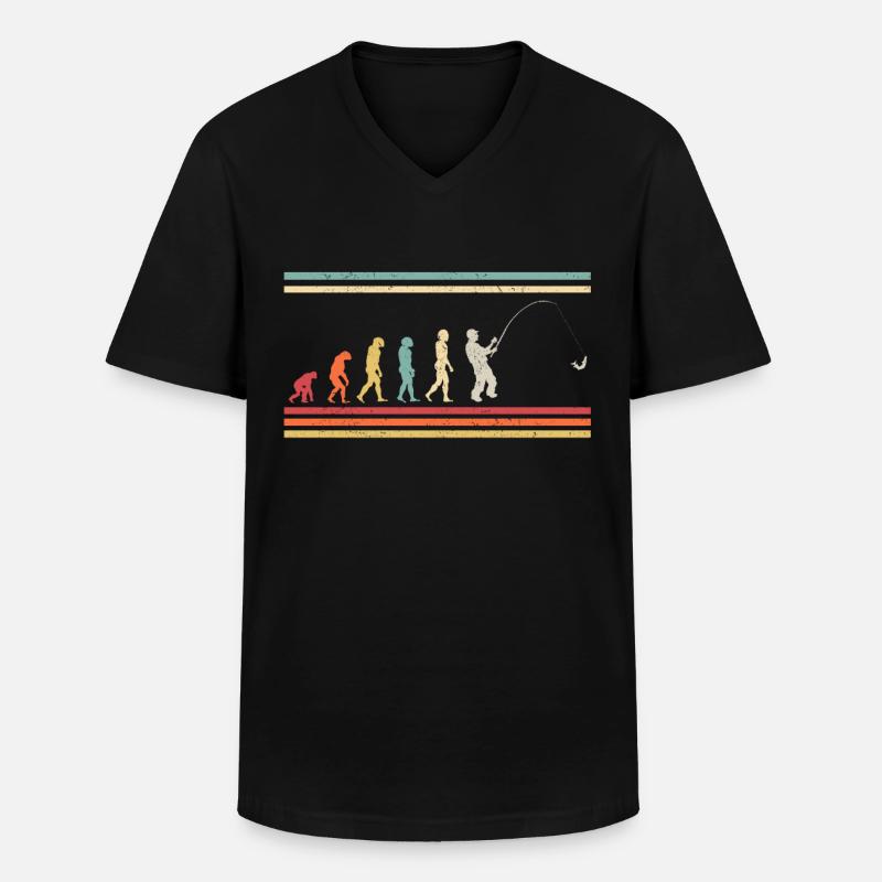 Evolution Angeln Angler - Retro - Männer-T-Shirt mit V-Ausschnitt - Schwarz