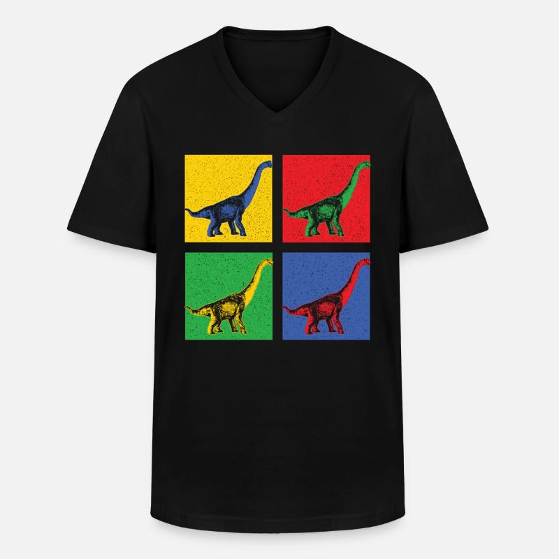 DINO KUNST - Männer-T-Shirt mit V-Ausschnitt - Schwarz