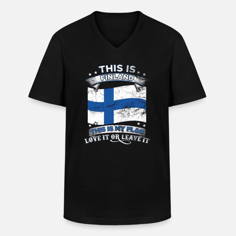 FINNLAND - Männer-T-Shirt mit V-Ausschnitt - Schwarz