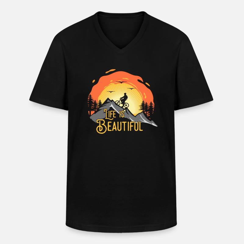 Das Leben ist wunderschoen - Männer-T-Shirt mit V-Ausschnitt - Schwarz