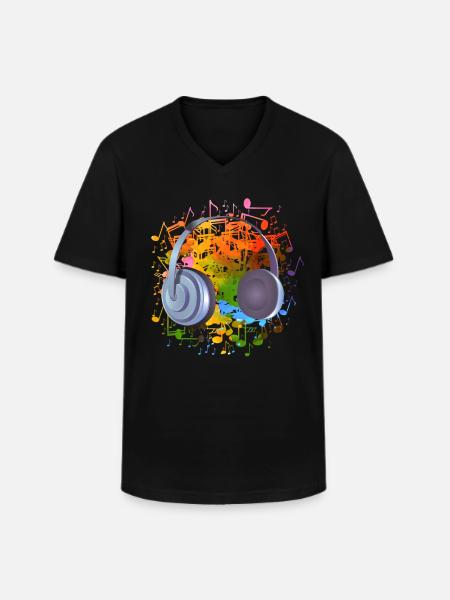 Hovedtelefoner Music Lover Gift Music Music - Klassisk herre T-shirt med V-udskæring - sort