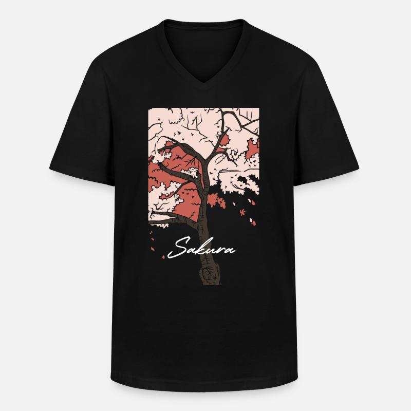 Sakura - Männer-T-Shirt mit V-Ausschnitt - Schwarz