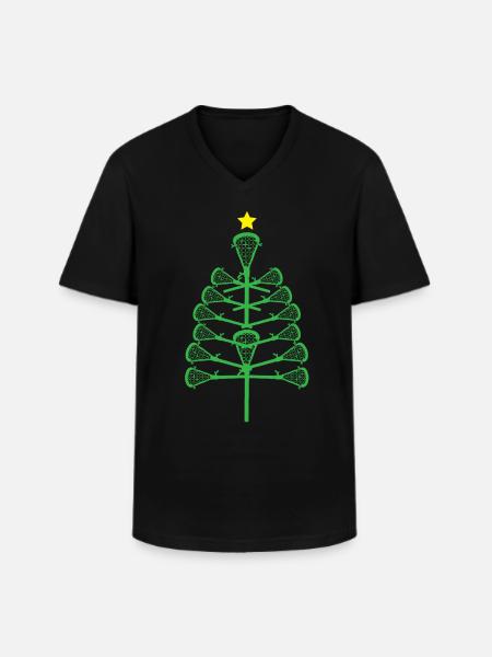 Lacrosse Christmas Tree - Lacrosse Player - Men's V-Neck T-Shirt - black