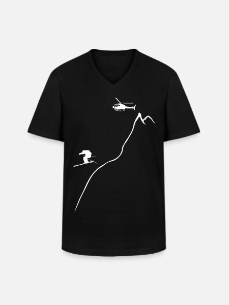 héliski, ski, freeski, héliboard - T-shirt col V Homme - noir