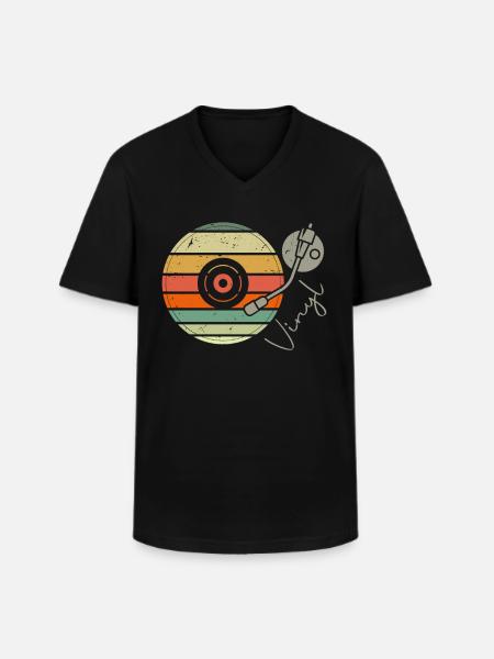 Vinyle Retro - Disque LP - T-shirt col V Homme - noir