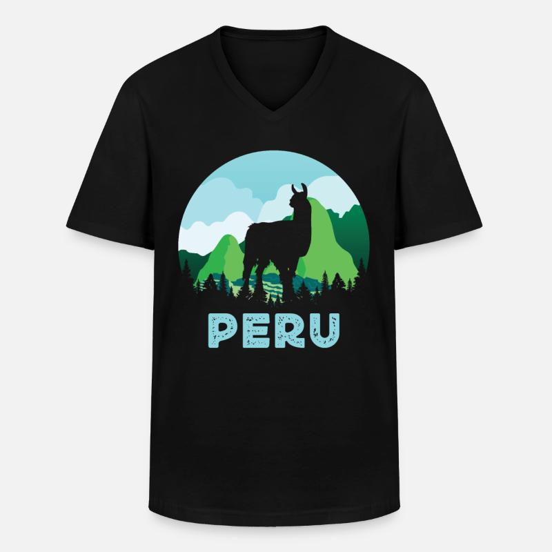 Peru, Perulama - Männer-T-Shirt mit V-Ausschnitt - Schwarz