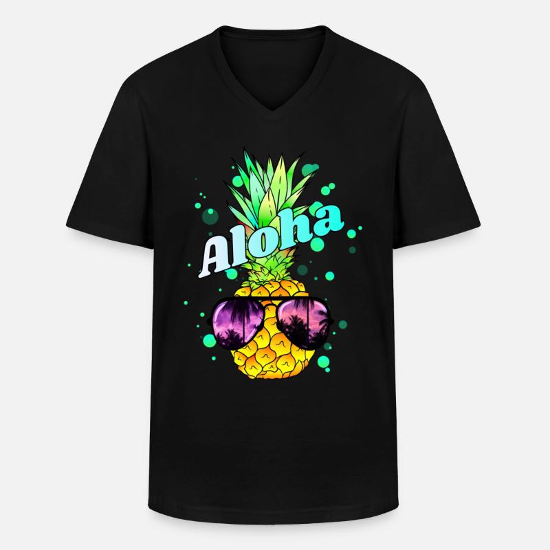 coole Ananas Aloha - Männer-T-Shirt mit V-Ausschnitt - Schwarz