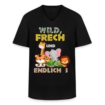 Wild Frech und Endlich 3 Jahre, 3. Geburtstag - Männer-T-Shirt mit V-Ausschnitt - Schwarz - Vorne - AI Model Male 178 dark (178cm)