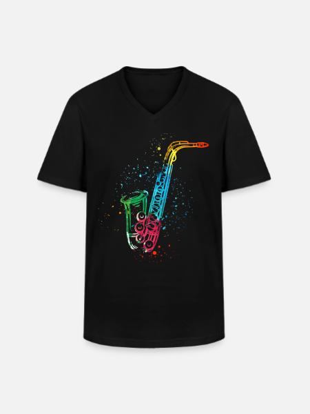 Saxophone, SAXophonist - Men's V-Neck T-Shirt - black