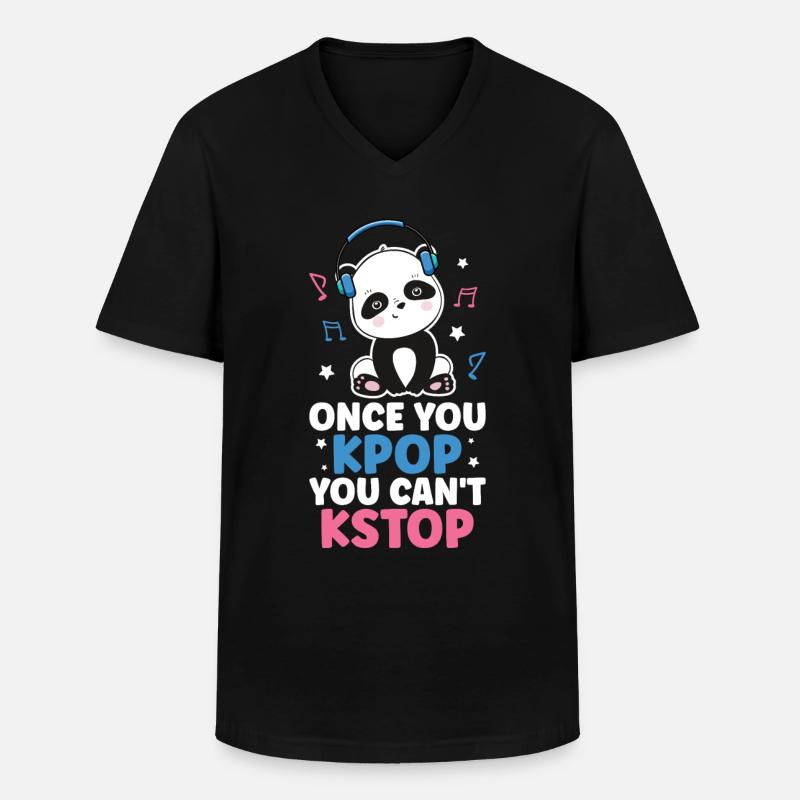 K-Pop Panda - Männer-T-Shirt mit V-Ausschnitt - Schwarz