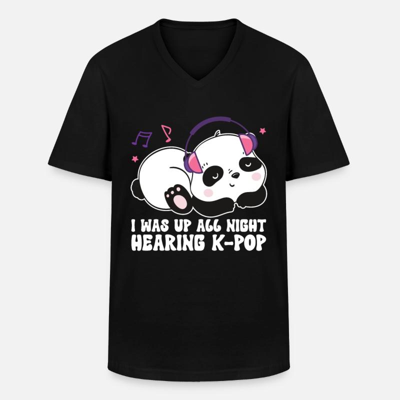 K-Pop Panda - T-shirt col V Homme - noir