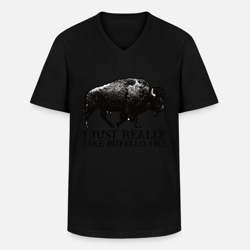 Bison - Männer-T-Shirt mit V-Ausschnitt - Schwarz