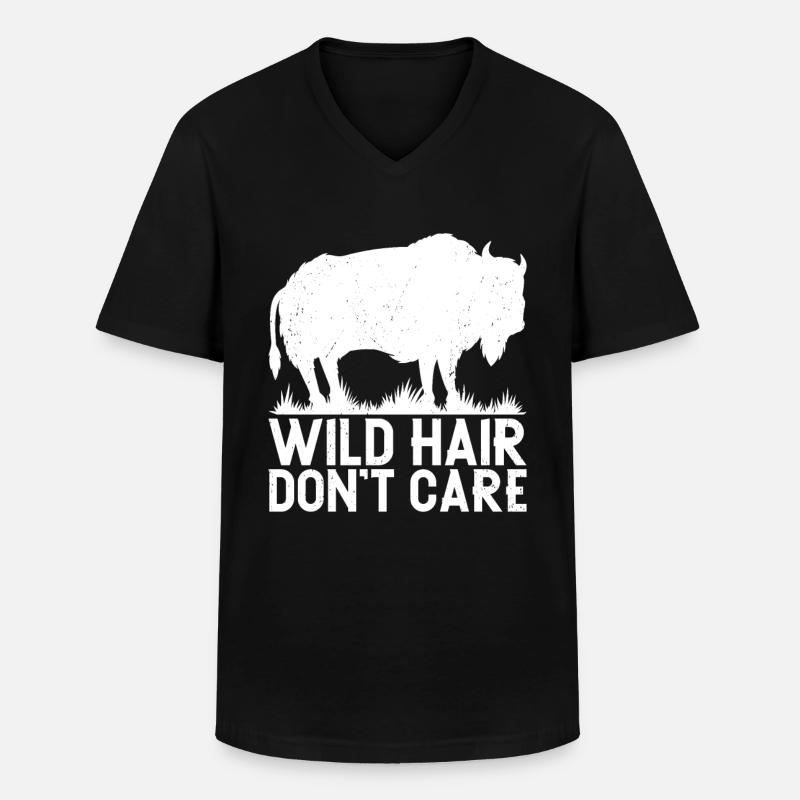 Bison - Männer-T-Shirt mit V-Ausschnitt - Schwarz