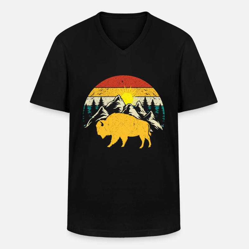 Bison - Männer-T-Shirt mit V-Ausschnitt - Schwarz