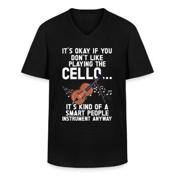 Violoncelle -Instrument de musique - T-shirt col V Homme - noir - Devant - AI Model Male 178 dark (178cm)
