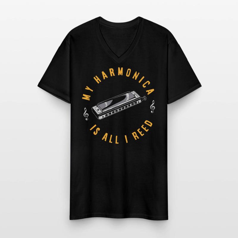 Harmonica player, Unny harmonica Men's V-Neck T-Shirt
