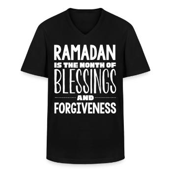 Célébration du Ramadan, fête musulmane - T-shirt col V Homme - noir - Devant - AI Model Male 178 dark (178cm)