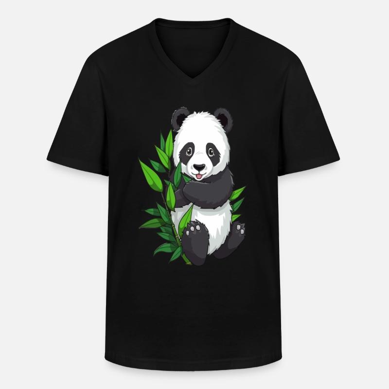 Panda mit Bambuszweig - Männer-T-Shirt mit V-Ausschnitt - Schwarz