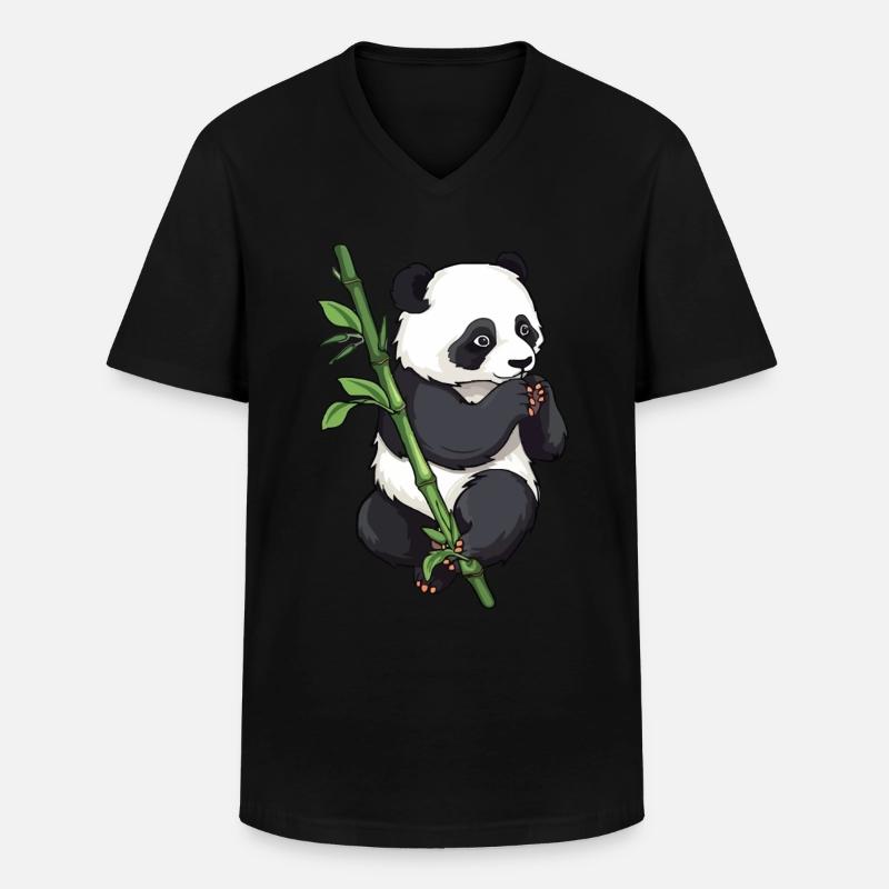 Pandabär mit Bambus - Männer-T-Shirt mit V-Ausschnitt - Schwarz
