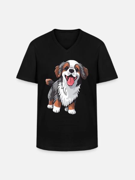 Chien mignon fidèle - T-shirt col V Homme - noir