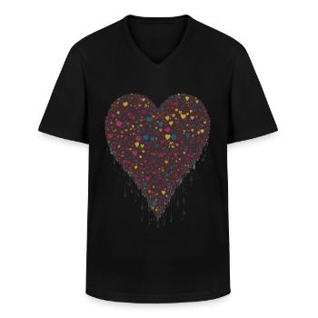 Liquide coeur chocolat dégoulinant - T-shirt col V Homme - noir - Devant - AI Model Male 178 dark (178cm)
