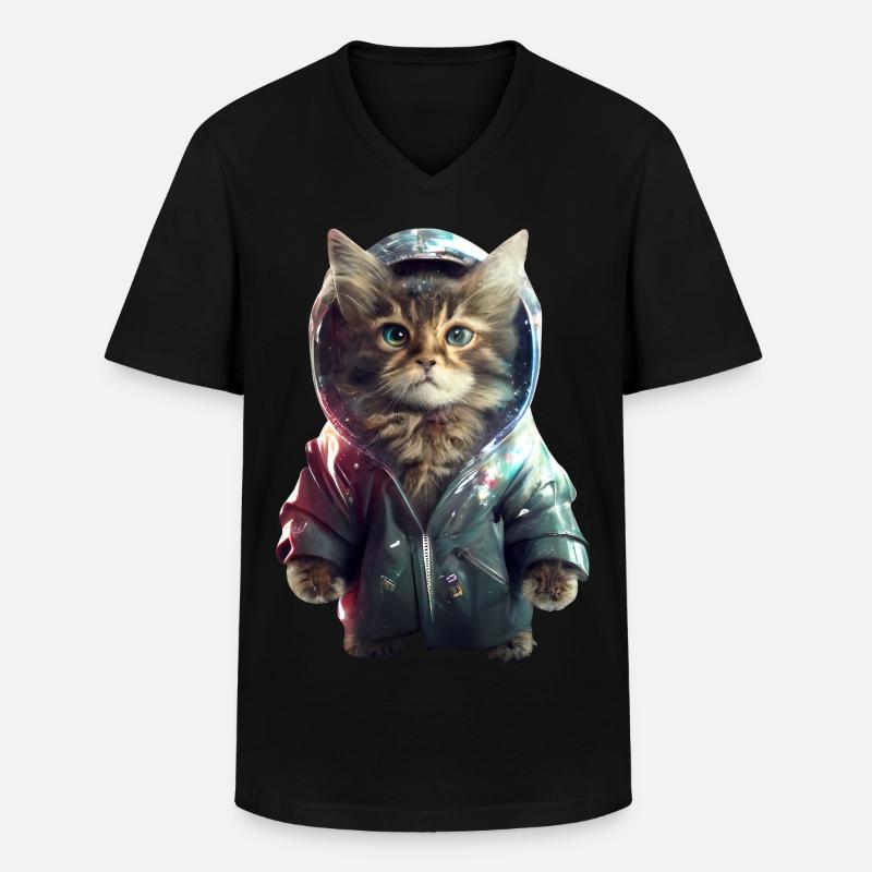 Weltraum Katze - Männer-T-Shirt mit V-Ausschnitt - Schwarz