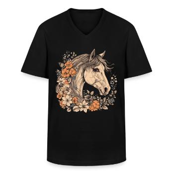 Cavalier Cheval Portrait Western Cowboy - T-shirt col V Homme - noir - Devant - AI Model Male 178 dark (178cm)