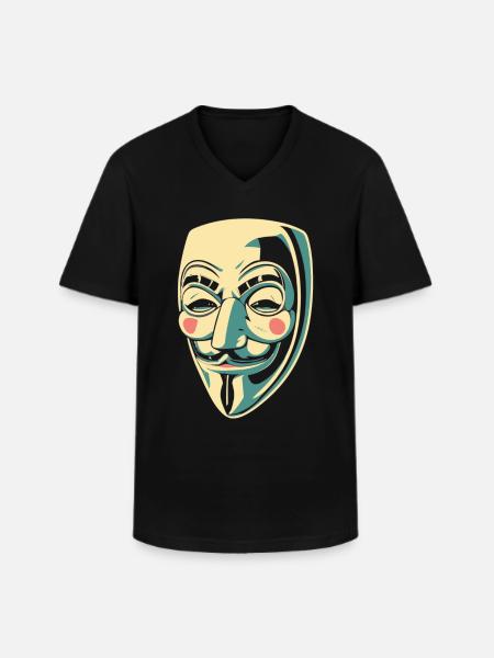 Masque Guy Fawkes - T-shirt col V Homme - noir
