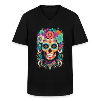 La Catrina design til Día de los Muertos - Klassisk herre T-shirt med V-udskæring - sort - Foran - AI Model Male 178 dark (178cm)