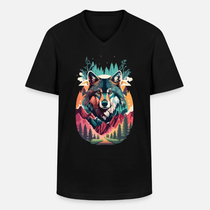 Wolfsgeist in der Wildnis - Männer-T-Shirt mit V-Ausschnitt - Schwarz