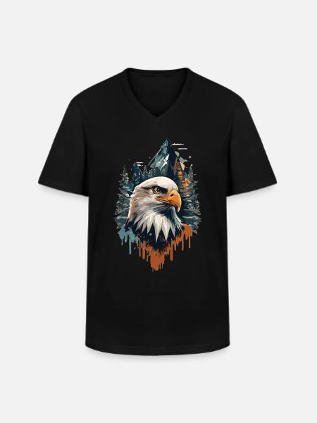 Naturen i perfektion: örnar och bergstoppar förenas - T-shirt med V-ringning herr - svart