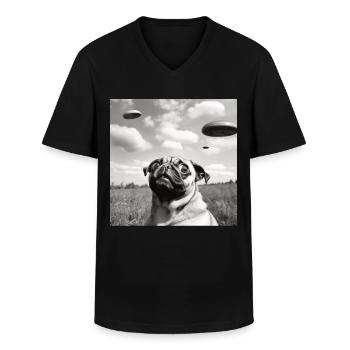 Selfie Mops Ufo Hund Lustige Alien Ufo - Männer-T-Shirt mit V-Ausschnitt - Schwarz - Vorne - AI Model Male 178 dark (178cm)