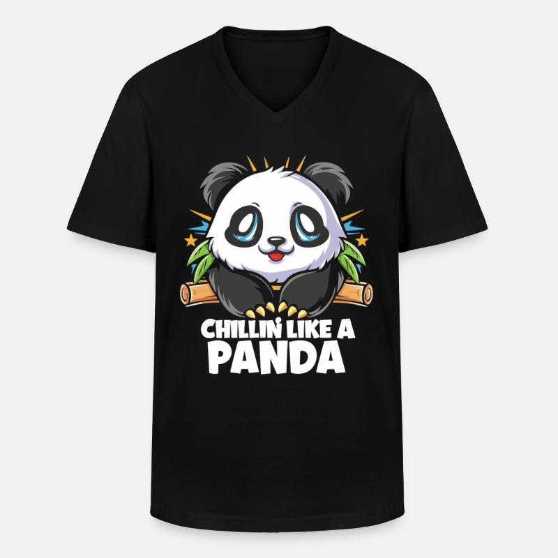 Mode Panda Chill activé - T-shirt col V Homme - noir
