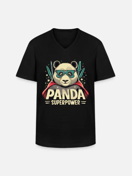 Panda Superhero - Men's V-Neck T-Shirt - black