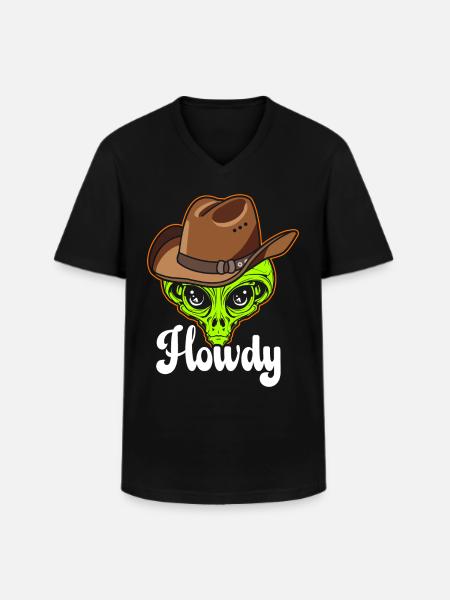 Howdy Alien Cowboy Space UFO Funny Western Rodeo - Men's V-Neck T-Shirt - black