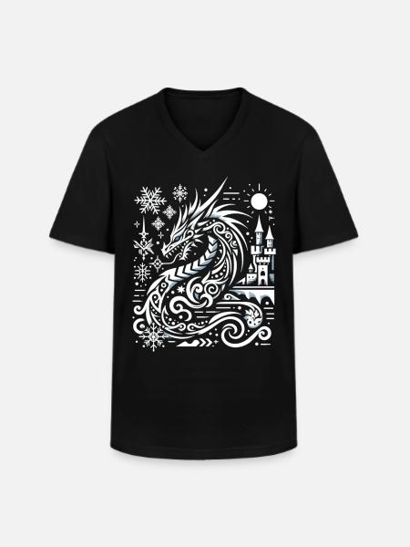 Eisdrache im Schneeglanz - Männer-T-Shirt mit V-Ausschnitt - Schwarz