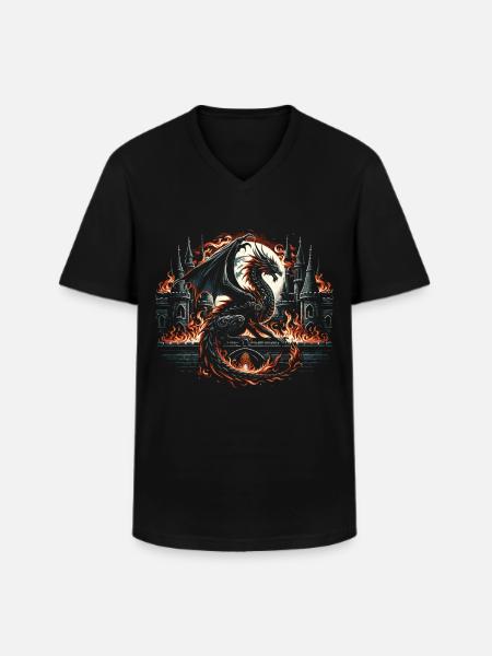 Dragon - Gothic Fire Wings - Men's V-Neck T-Shirt - black