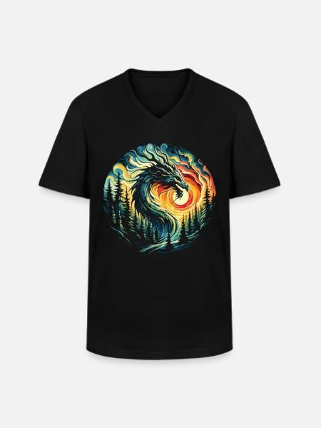 Sunrise with dragon - Men's V-Neck T-Shirt - black