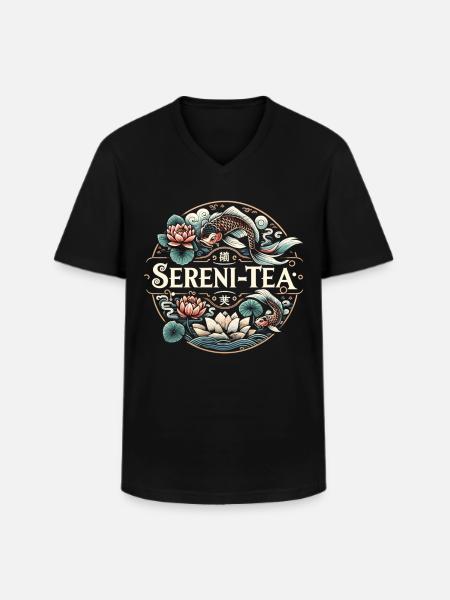 Lotusblüten und Teegenuss - Männer-T-Shirt mit V-Ausschnitt - Schwarz