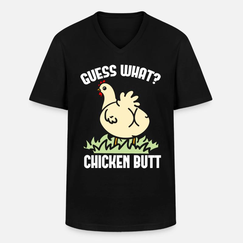 Funny Guess What? Chicken Butt! - Männer-T-Shirt mit V-Ausschnitt - Schwarz