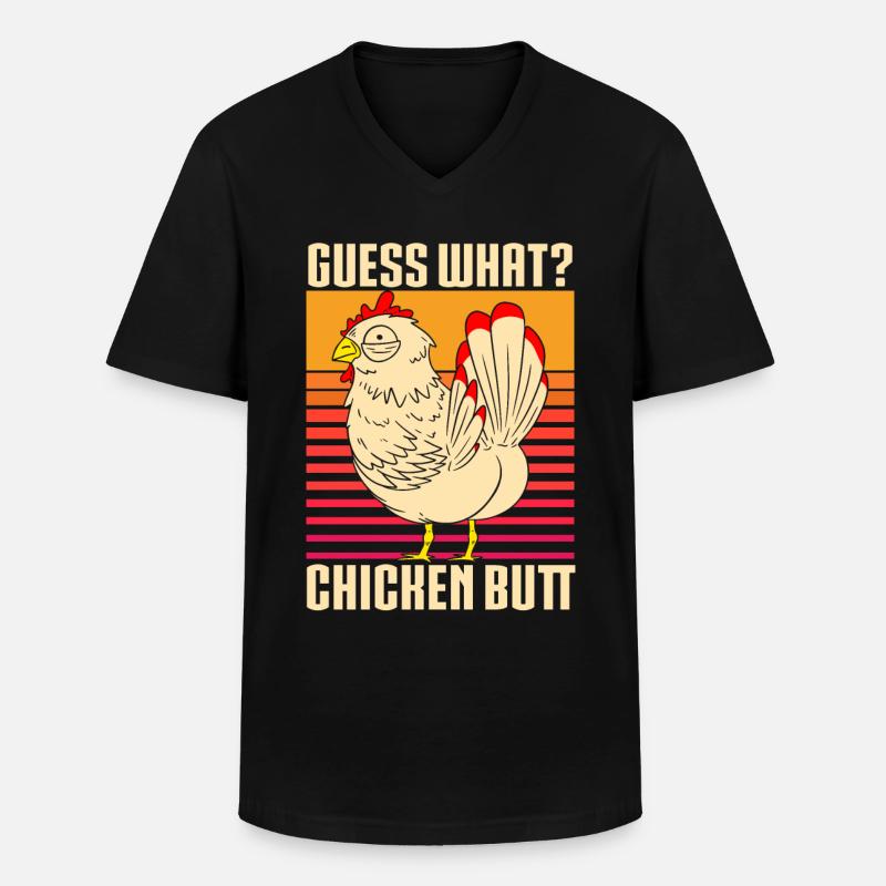 Funny Guess What? Chicken Butt! - Männer-T-Shirt mit V-Ausschnitt - Schwarz