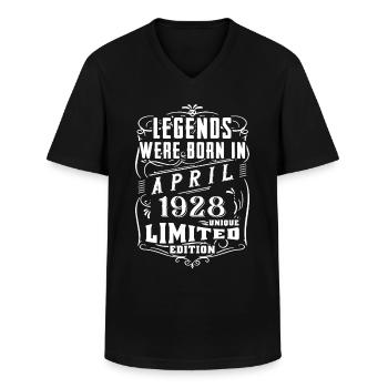Anniversaire Avril 1928 Année Edition Limitée - T-shirt col V Homme - noir - Devant - AI Model Male 178 dark (178cm)
