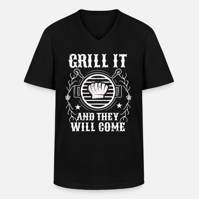 BBQ -Raucher Fleisch Grillen Lustiger - Männer-T-Shirt mit V-Ausschnitt - Schwarz